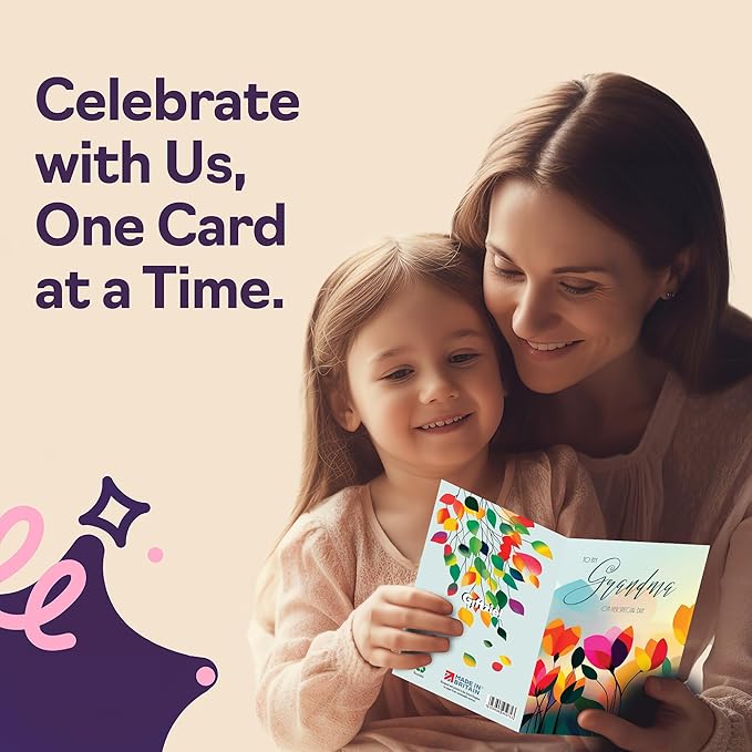 Grandma Birthday Card - Vibrant Summer Flowers - Vivid Happy Birthday Card for Grandma from Granddaughter Grandson, 5x7 Inch Female Floral Bday Golden Greeting Cards