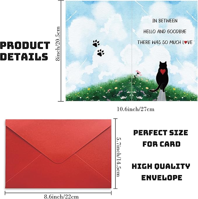 Pet Sympathy Card for Cat Thinking of You Gifts Condolences Card for Loss of Cat Bereavement Sorry for Your Loss Blank Inside Envelope