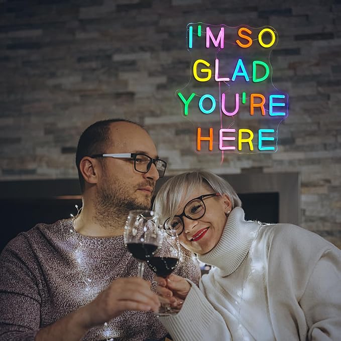 I’m So Glad You’re Here Neon Sign Dimmable Positive Affirmation LED Neon Light for Wall Decor USB Powered Multicolored Light Up Sign for Classroom Wedding Party Store Home Neon Decor