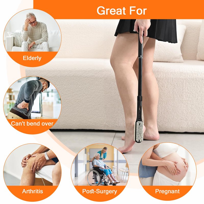 Gobiteli Foot Scrubber with Foot Files for Feet, 18.8"-26" Telescopic Long Handle Foot File for Feet Care Remove Hard Skin, Foot Brush for Shower for Seniors,Men and Women