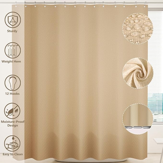 Bathroom Accessories Set - 25PC Bathroom Sets with Shower Curtain and Rugs, Beige Bathroom Accessories with Trash Can, Soap Dispenser, Soap Dish & Toilet Brush