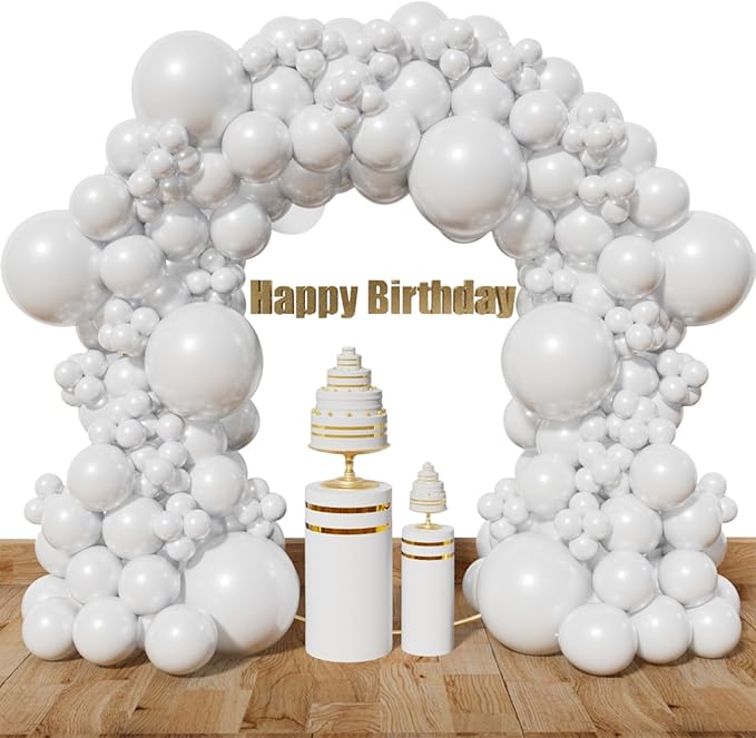 KAWKALSH White Balloon Different Sizes, 111Pcs 18 12 5 Inch Matte White Latex Balloon Arch Kit Garland for Wedding Bridal Graduation Baby Shower Birthday Party Decorations