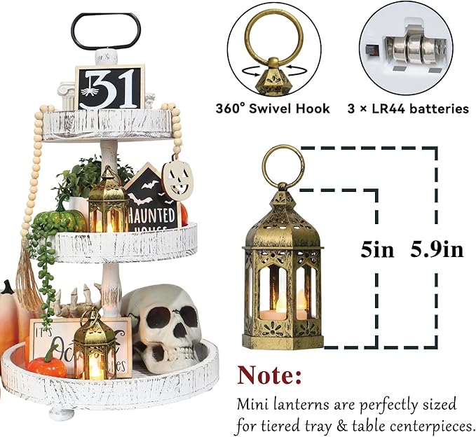 LLQ 12Pcs 5-Inch Ramadan Mini Lanterns - Ramadan & Eid Mubarak Decorations - Vintage Table Centerpieces for Wedding&Christmas Decor - LED Flickering Lantern Light for Hang Ornaments(Brushed Brass)