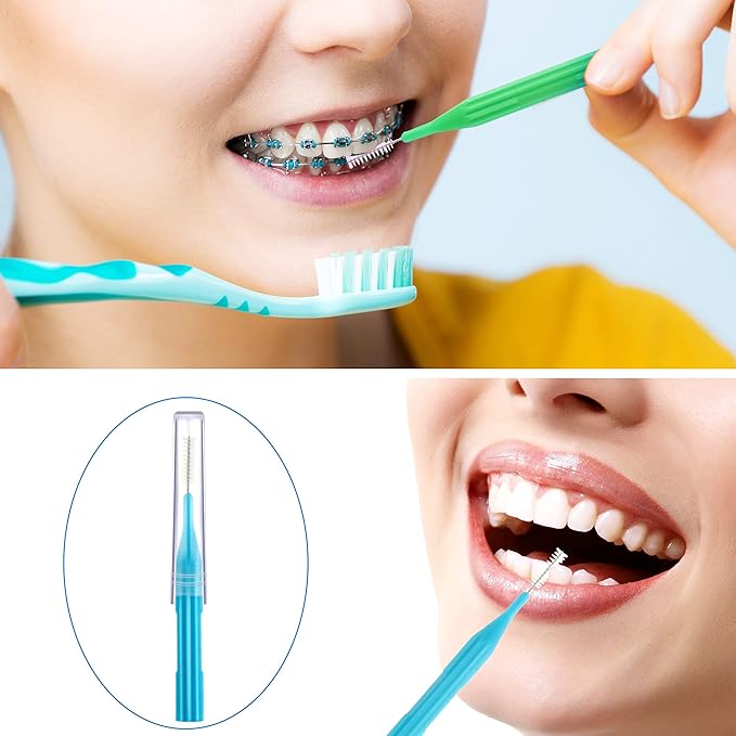 100 Pieces Braces Brush for Cleaner Interdental Brush Toothpick Dental Flossing Head Oral Hygiene Flosser Tooth Cleaning Tool (Light Blue, Pink, Yellow, Light Green)