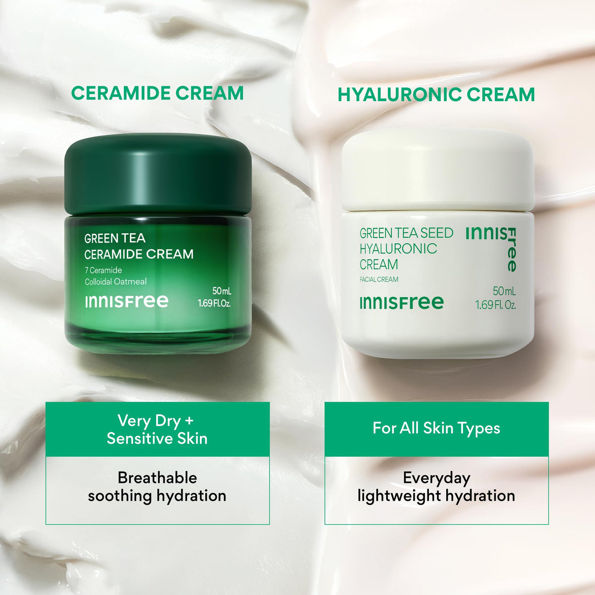 innisfree Green Tea Ceramide Cream | Hydrating Korean Rescue Cream for Acne and Dry, Sensitive, and Eczema Prone Skin | Non-Comedogenic