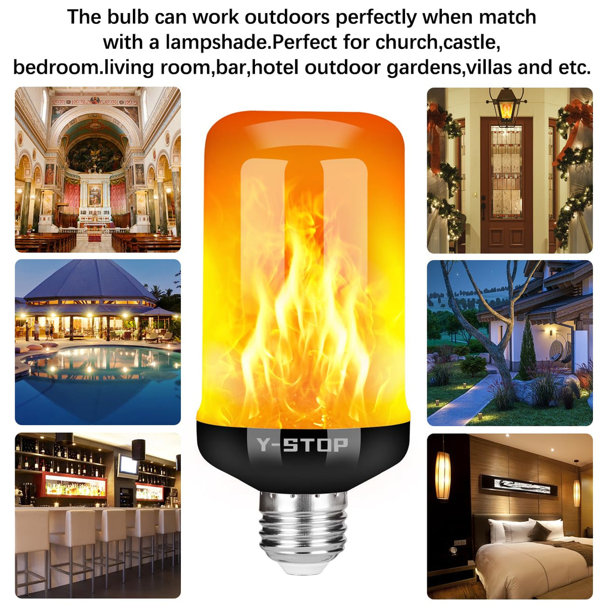 Y- STOP Upgraded Flame Light Bulbs, 4 Modes Flickering Light Bulb Outdoor with Upside Down Effect, E26 Base Flame Bulb for Christmas Decorations Outdoor, Halloween Lights, Party Decor (2 Pack)