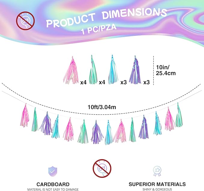 Pastel Tassel Garland – 10FT Multicolor Fringe Banner with 14pcs Tissue Tassels, No DIY Hanging Decoration for Birthday, Baby Shower, Photo Backdrop & Pastel Party Decor