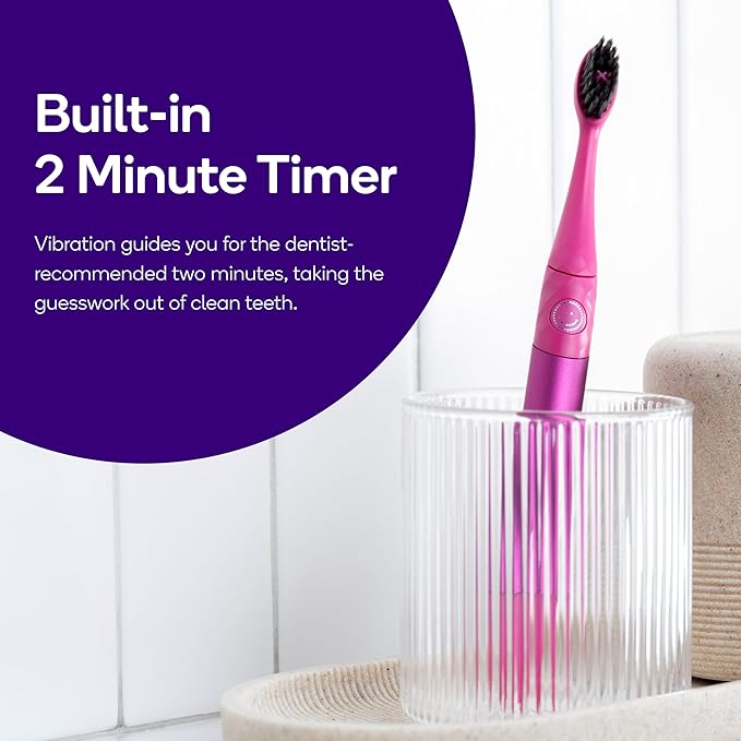 Burst Nova Toothbrush (2 Pack/Pink & Blue) | Sonic Powered Teeth Whitening | Super-Soft Bristles | 18000 VPM | 2 Minute Timer | Aluminum Handle | Replaceable Brush Head | Compact Size | AAA Battery