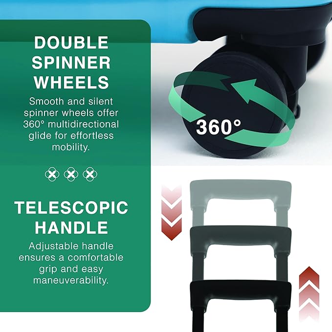 TRAVELARIM Luggage Sets 3 Piece, 20 Inch Carry on Luggage and 24 Inch Suitcases with Wheels Spinner, Durable Hard Shell Suitcase Set, Expandable Travel Suitcase, Teal