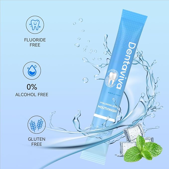 Travel Size Mouthwash – 40 Individual Packets – Dry Mouth Relief Strips with Hyaluronic Acid & Probiotics – Alcohol, Fluoride & Gluten Free – Xylitol Cavity Prevention | Travel Oral Care