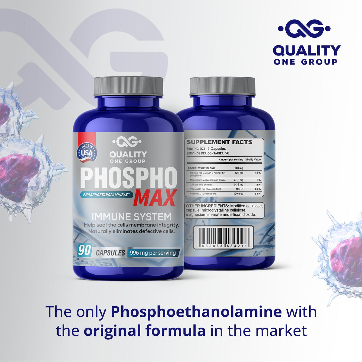 Phosphomax - Fosfoetanolamina - Unique Blend of Phosphoethanolamine to Boost Your Immune System- Natural Fosfoetalonamina, 26 Years of Researched Formulation - 180 Capules