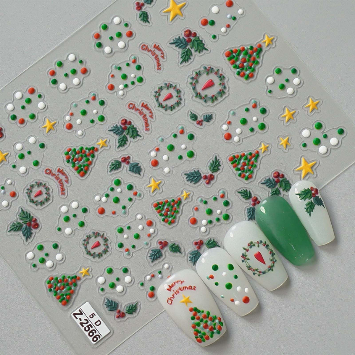 4 Sheet Christmas Nail Art Stickers Xmas Nail Decals 5D Self-Adhesive Winter Nail Sticker Snowflakes Christmas Tree Elk Gingerbread Man Snowman Design for Women Holiday Manicure Decoration