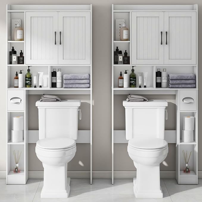 Over The Toilet Storage Cabinet, Farmhouse Storage Cabinet Over Toilet with Barn Door，Home Space-Saving Toilet Rack, for Bathroom, Restroom, Laundry
