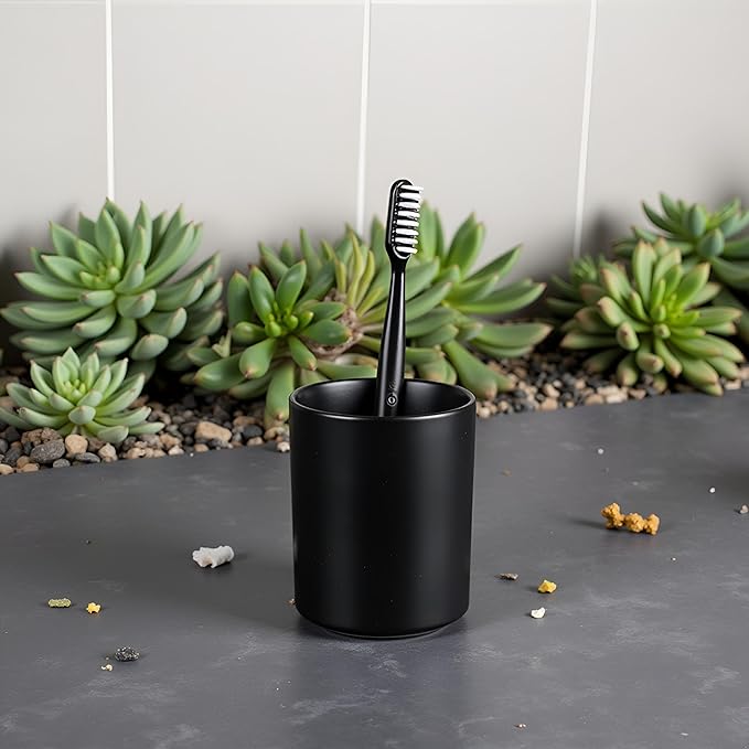 Toothbrush Holders Ceramic Toothbrush Holders for Bathrooms Reusable Black Toothbrush Holder Handmade Reactive Glaze Stonewre Makeup Brush Holder, Pen Holder for Home Desktop Storage