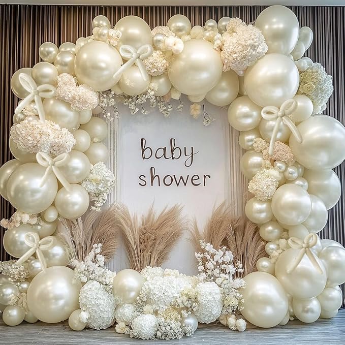 Pearl White Sand Balloon Double Stuffed White Balloons Garland Pearl Beige Ivory Arch Kit Cream Long Balloons Different Size for Birthday Wedding Baby Shower Anniversary Decoration
