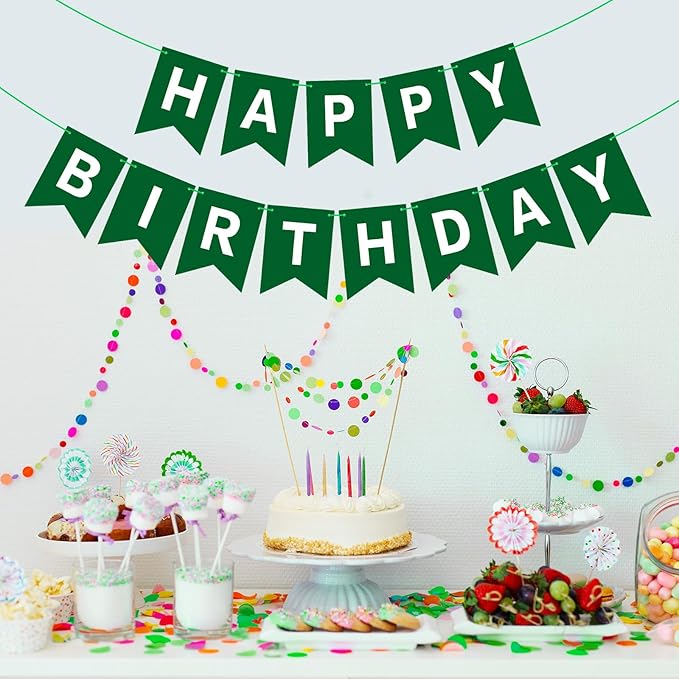 Hooqict Happy Birthday Banner Dark Green Birthday Party Decorations Green Party Banner Garland Sign for Kids Adults Men Golf Birthday Decorations Supplies
