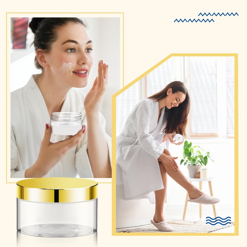 Dandat 24 Pcs 8 oz Plastic Jar Container with Gold Lid and Label Refillable Empty Round Clear PET Cosmetic Sample Slime Containers for Lotion, Cream, Ointments, Body Butter, Makeup Travel Storage