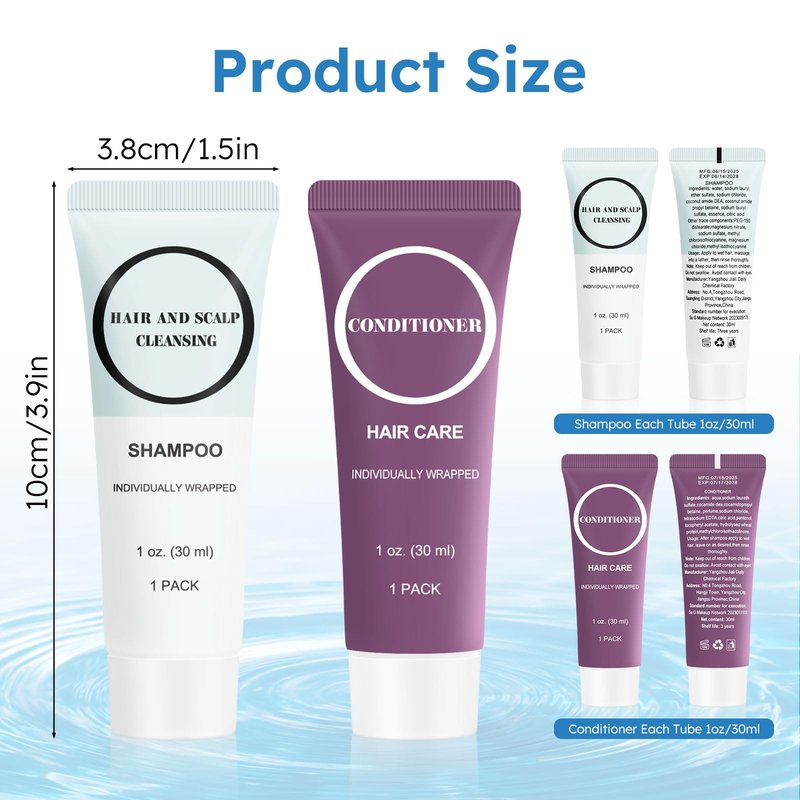 Travel Size Shampoo and Conditioner Bulk, Individually Wrapped Hotel Mini Hair Conditioner and Small Shampoos Men Women Cleansing Toiletries Amenities for Hotel Homeless 1 Fl Oz (Pack of 100)