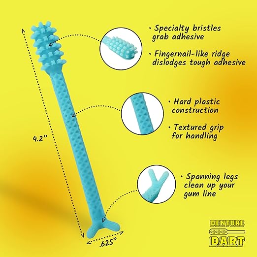 V3 Hard Plastic Denture Brush - Denture Gel Adhesive Remover - Remove Denture Gel Adhesive & Glue from Mouth & Gums, Oral Hygiene Product, Scraper w/Textured Grip and Rigid Bristles