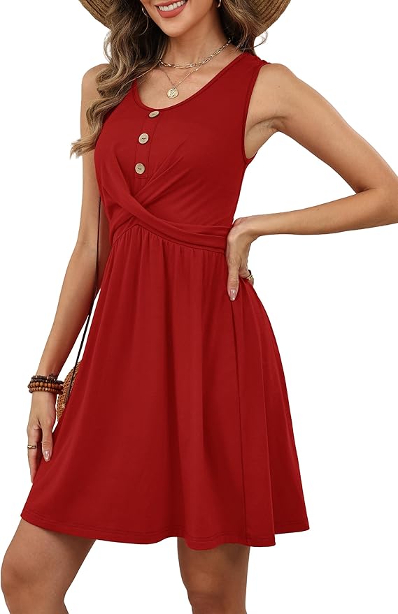 OFEEFAN Summer Dresses for Women Beach Fashion Sundresses Babydoll Dress Button Down Boho Dresses Cute Cross