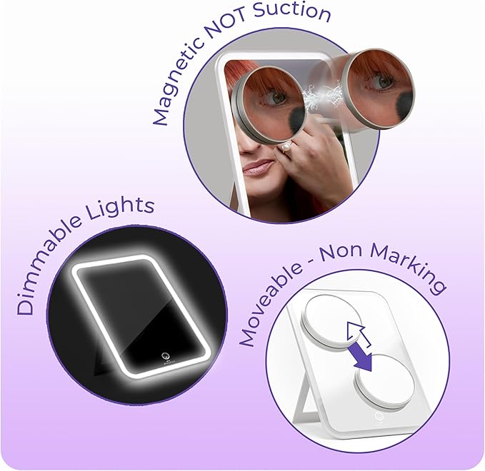 stylPro Glow and Go Travel Mirror - Makeup Mirror with Lights Perfect for Hair Styling - USB Rechargeable - with Protective Sleeve - 1 pc