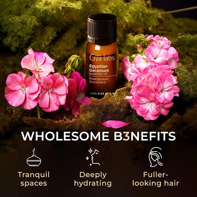 Gya Labs Egyptian Geranium Essential Oil - 0.34 Fl Oz - for Hair, Skin, Diffuser, Aromatherapy & DIY Candle Making Scent