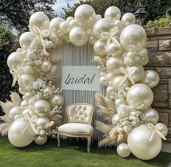 Pearl White Sand Balloon Double Stuffed White Balloons Garland Pearl Beige Ivory Arch Kit Cream Long Balloons Different Size for Birthday Wedding Baby Shower Anniversary Decoration