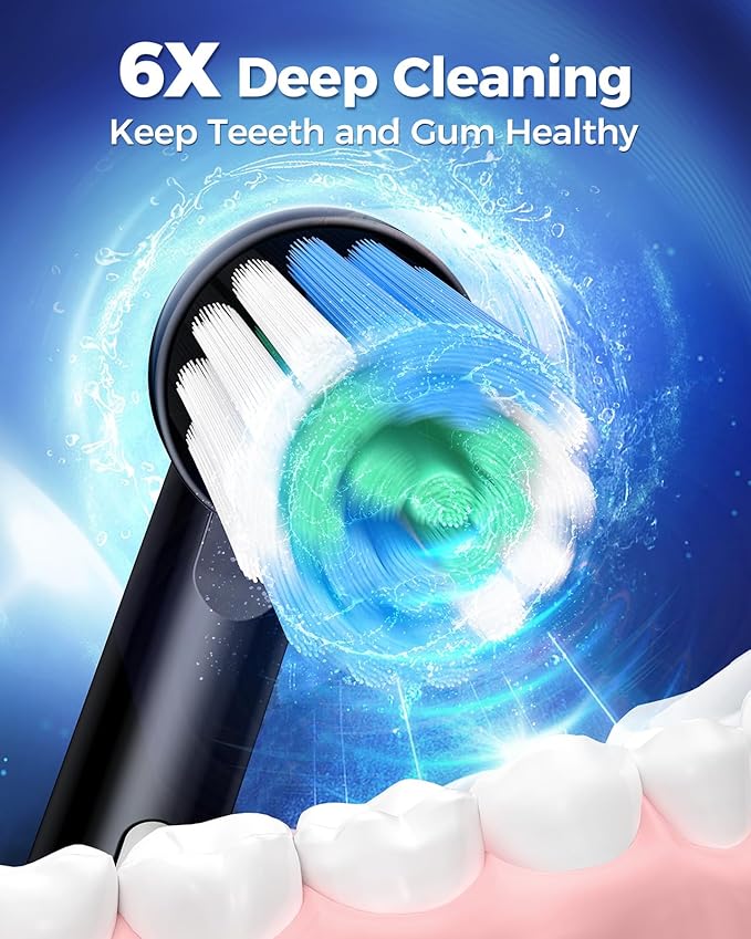 Rotating Electric Toothbrush with 8 Brush Heads for Adults and Kids, 3 Modes Rechargeable Power Toothbrush with 2-Minute Smart Timer, 45-Day Battery Life