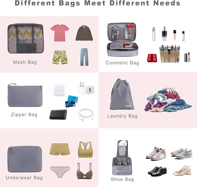 BAGAIL 8 Set Packing Cubes Luggage Packing Organizers for Travel Accessories-Pewter Color