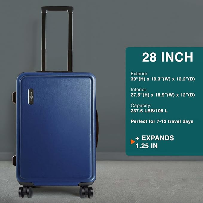 TRAVELARIM 28 Inch Luggage with Spinner Wheels, Hard Shell Suitcase with TSA Locks for Luggage, Travel Large Suitcase, Expandable Hard Shell Suitcases, Navy