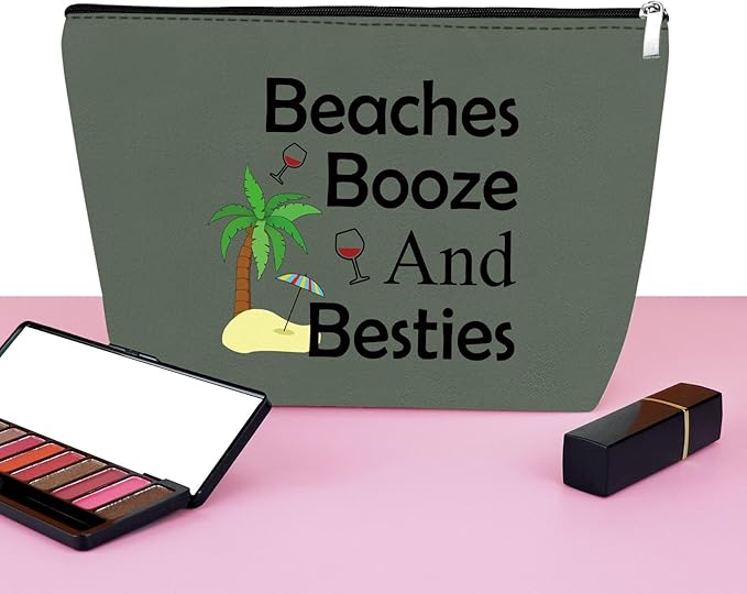 Mxrymvu Beach Gifts for Women Friends Makeup Bag Beach Lover Gifts Cosmetic Pouch Funny Vacation Themed Bag for Women Besties Birthday Christmas Graduation Present Travel Pouch（Gray）