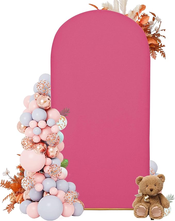 Arch Covers,Arch Backdrop Stand Fitted Cover for Wedding Birthday Party Ceremony Banquet Decoration(6.6FT,Rose Red,Cover Only)