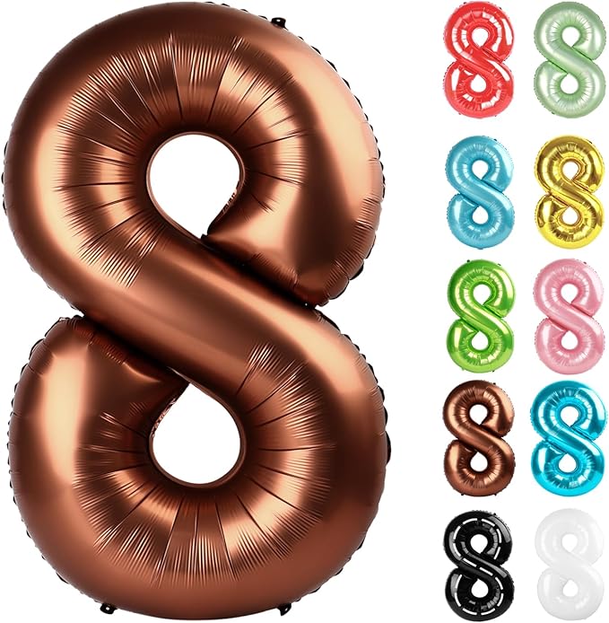 Coffee Brown Number 8 Balloon 40 Inch, 8 Balloon Number, 8th Birthday Decorations, Coffee Brown Party Supplies for Boys Girls