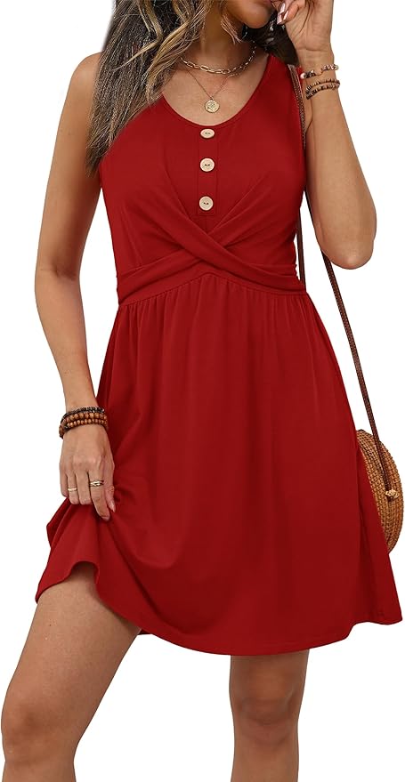 OFEEFAN Summer Dresses for Women Beach Fashion Sundresses Babydoll Dress Button Down Boho Dresses Cute Cross