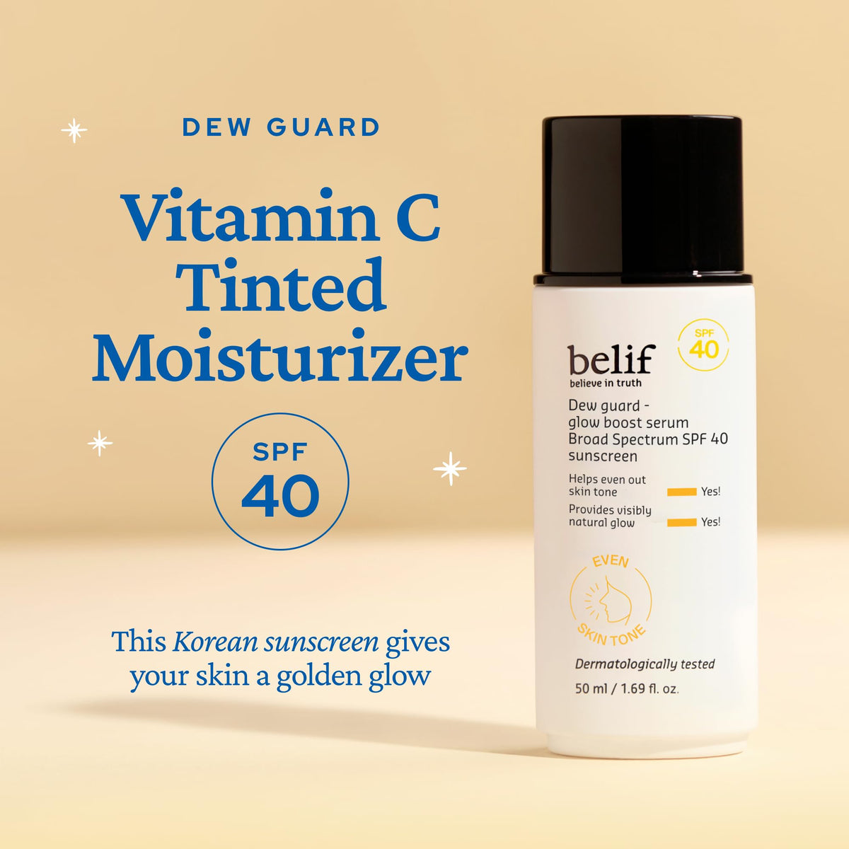 belif Dew Guard Vitamin C Glow Tint SPF 40 - Niacinamide, Hyaluronic Acid, Glow Booster + Serum + UVA/UVB Protection, Korean Tinted Mositurizer, 1.69 fl. oz
