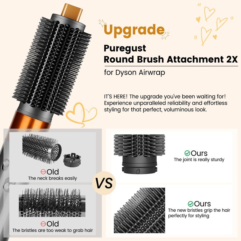 PUREGUST Upgraded 2.3inch Round Volumizing Brush Attachment for Dyson Airwrap HS01 HS05 HS08 Accessories, Upgraded Bristles for Dry Hair Add Volume Style Bangs Smooth Hair