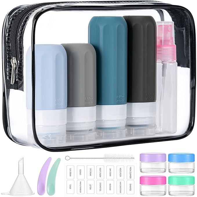 MODENGKONGJIAN 16 Pack Travel Bottles for Toiletries,TSA Approved Silicone Squeezable Travel Shampoo Bottles, 3oz Leak Proof Refillable Toiletry Cosmetic Containers (16PCS/Grey)