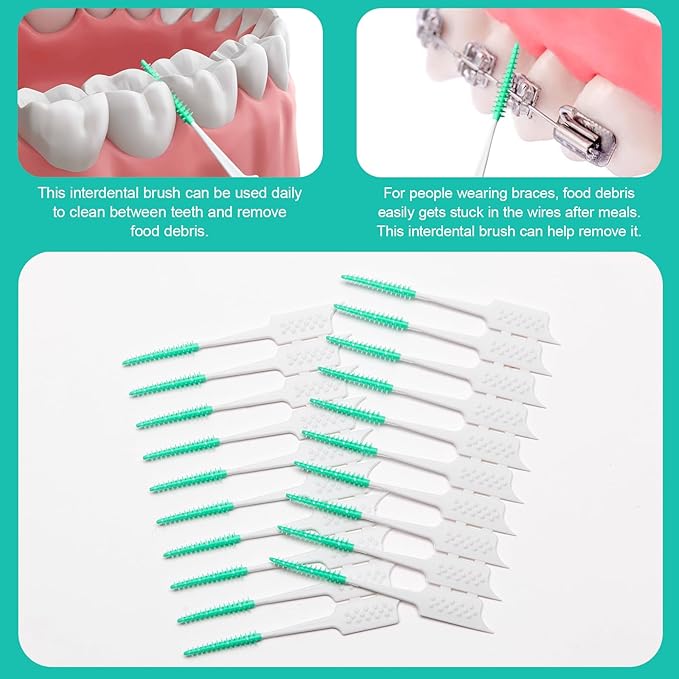 200 Pieces Interdental Brushes,Braces Brush with Silicone Head,Dental Tooth Flossing Toothpick Cleaners Tooth Tool (200PCS Orange)