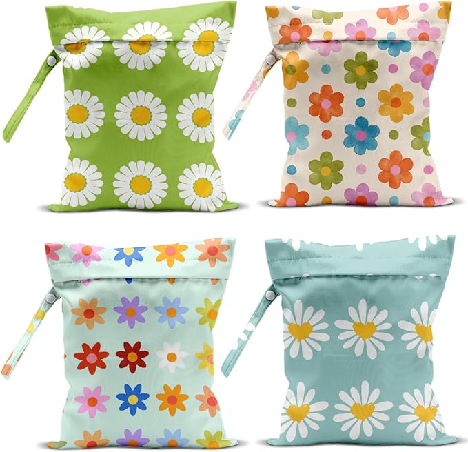 4 Pack Wet Bag for Swimsuit, Beach Travel Essentials Wet Dry Bag, for Sunscreen Toiletry Dirty Clothes Yoga Gym Diaper, Friend Summer Beach Vacation Gifts. Chrysanthemum