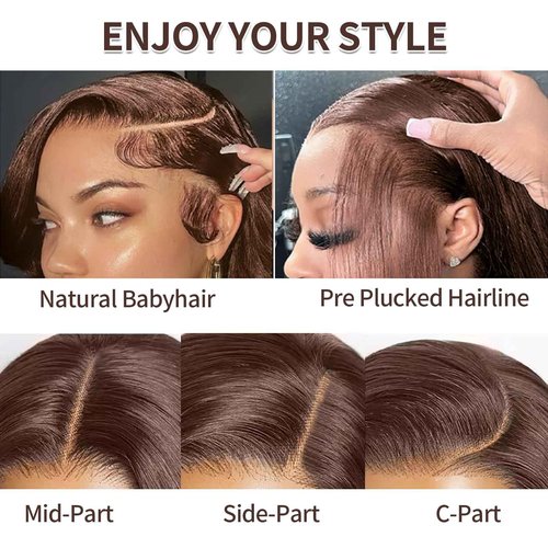 rilago 200 Density Brown Straight Lace Front Wigs Human Hair 20 Inch Chocolate Brown Human Hair Wig Straight 13x4 HD Transparent Lace Frontal Wigs Pre Plucked 4# Colored Wig