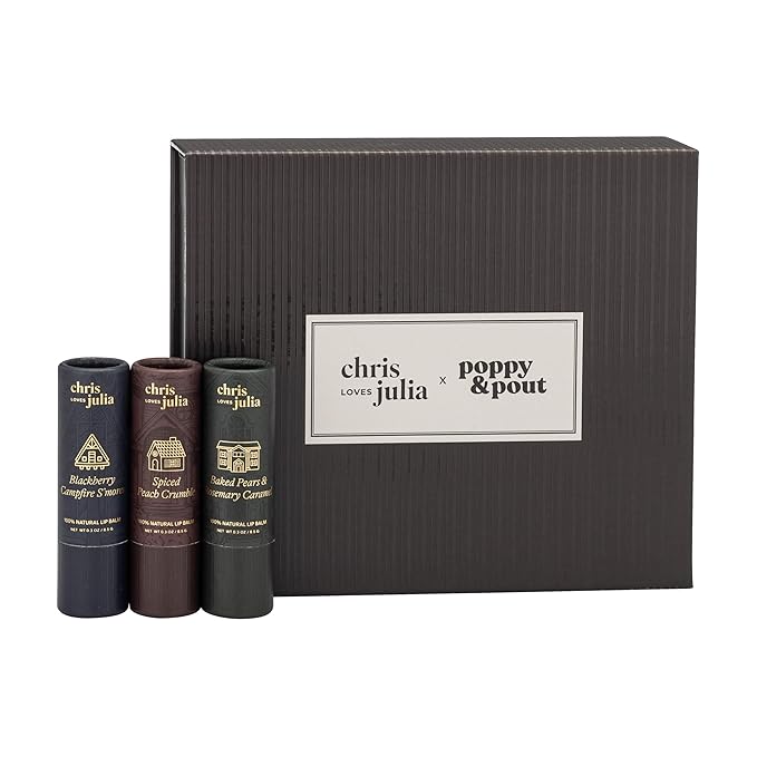 Jumbo Lip Balm Gift Set (Chris Loves Julia Trio) | Poppy & Pout All Natural Lip Balms & Moisturizers | Hydrates with Beeswax, Vitamin E, Organic Coconut Oil | Cruelty-Free | Recyclable Cardboard Tube