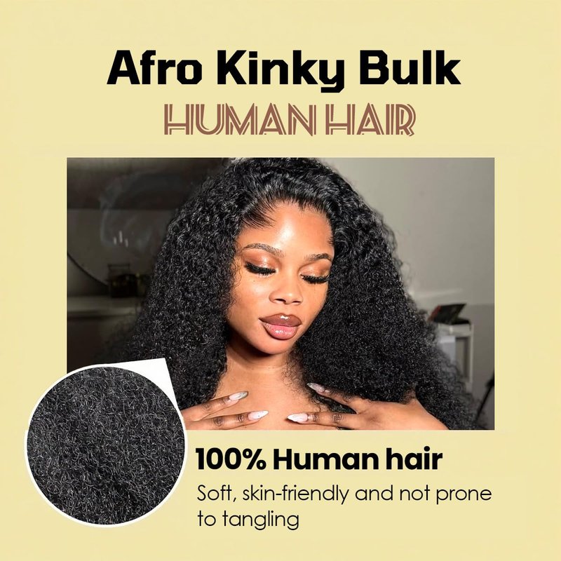 Afro Kinkys Bulk Human Hair for kinky curly Twist Human Braiding Hair For Micro Locs Extensions marley natural Black Color 12 inches 70g/pack