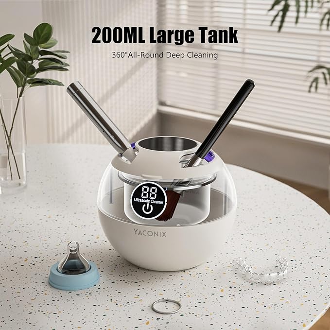 Retainer Cleaner Machine 45kHz Ultrasonic Dental Retainer Cleaner with 3 Modes and Digital Timer Mouth Guard for Retainer Clean, Denture Clean, Night Guard, Braces, Aligner, Jewelry 200ML (Off White)