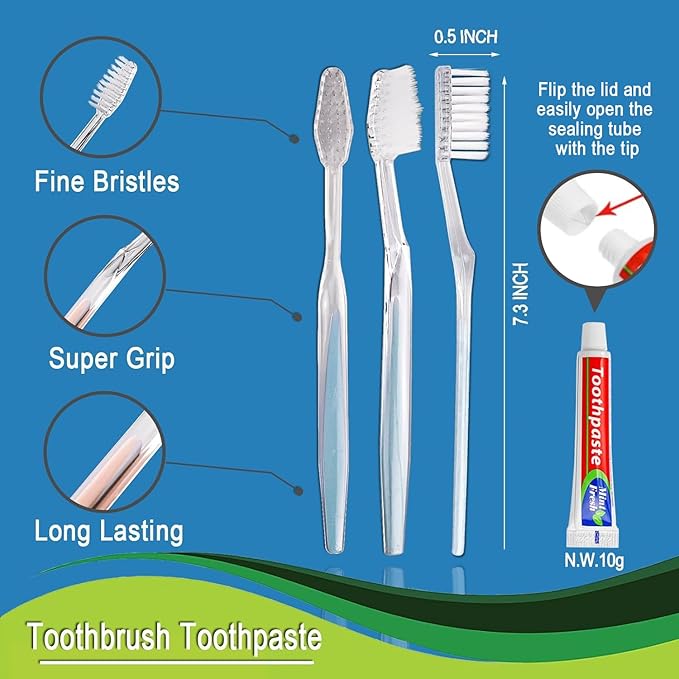30 pcs Disposable Toothbrushes with Toothpaste Individually Wrapped 2 Colors Bulk Toothbrush and Toothpaste 10g for Homeless,Shelter,AirBnb,Hotel