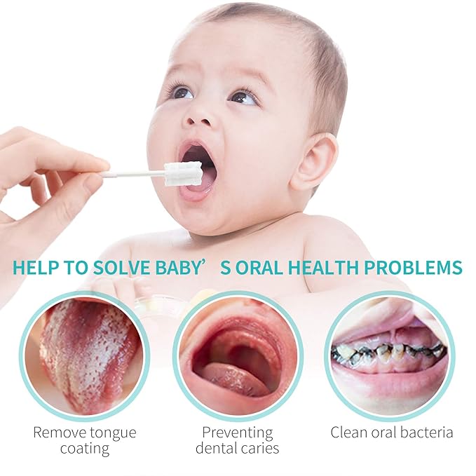dearlomum Baby Tongue Cleaner, Newborn Toothbrush, 96PCS Disposable Infant Toothbrushes, Gauze Gum Cleaner Toothbrush Baby Oral Cleaning Stick Dental Care for 0-36 Months