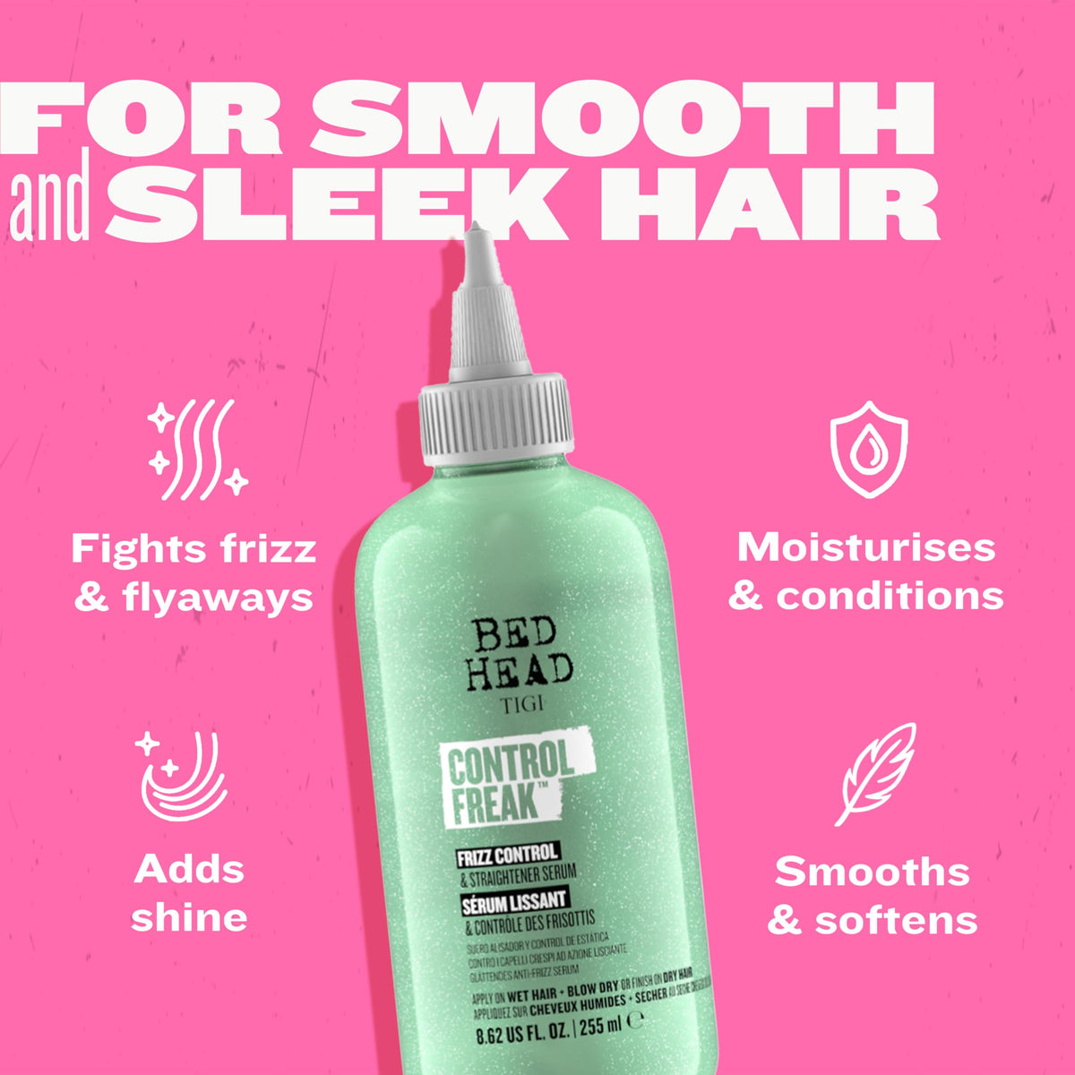 TIGI Hair Serum For Curly or Frizzy Hair Control Freak Hair Care and Straightener 8.62 fl oz (Pack of 2)