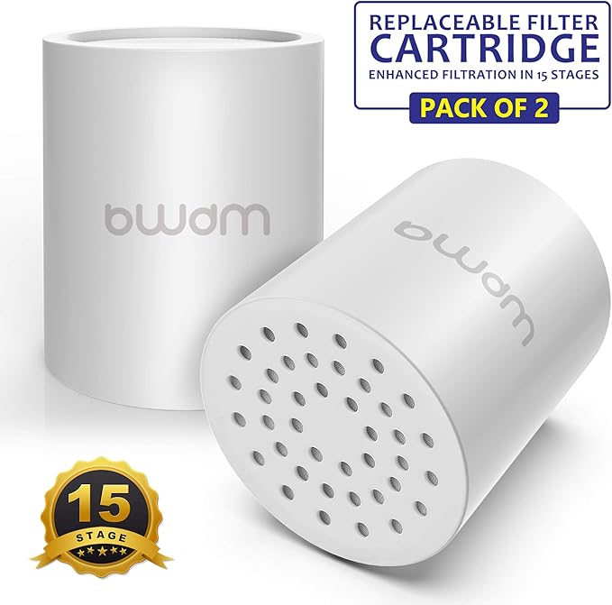 Shower Filter Replacement Cartridge, 15 stage, High Output, Vitamin C, Removing Heavy Metals Hard Water.Universal with Any Shower Filter of Similar Design.Pack of 2