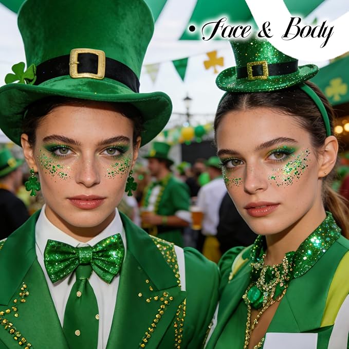 DAGEDA Green Body Glitter Gel, St Patricks Day Face Glitters Body Sequins Shimmer, Chunky Glitter for Face Hair Nails, Mardi Gras Decorations Festival Glitter Makeup 50ml