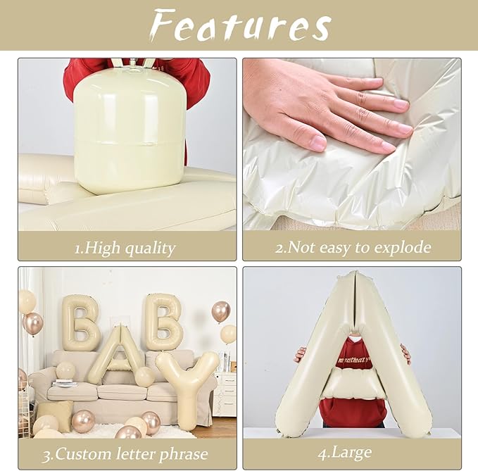 Biapian 40 Inch Giant Cream A Foil Balloon, Large Aluminum A Balloons Helium for Birthday, Baby Shower, Wedding, Anniversary Party Decoration