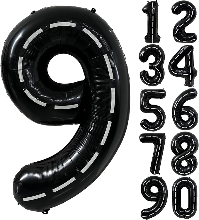 40 Inch Race Car Black Number Balloons Race Car Birthday Party Balloons Large Black Number 9 Balloons Boys 9th Birthday Party Race Car Theme Party Decorations Supplies（Digital 9）